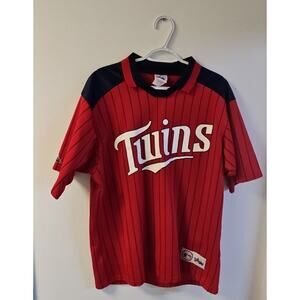 Vintage MLB Minnesota Twins Majestic Pin Striped Jersey Red Size L Made In USA
